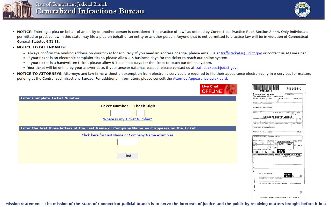 Fairfield County warrant search and Connecticut CIBE ticket interface