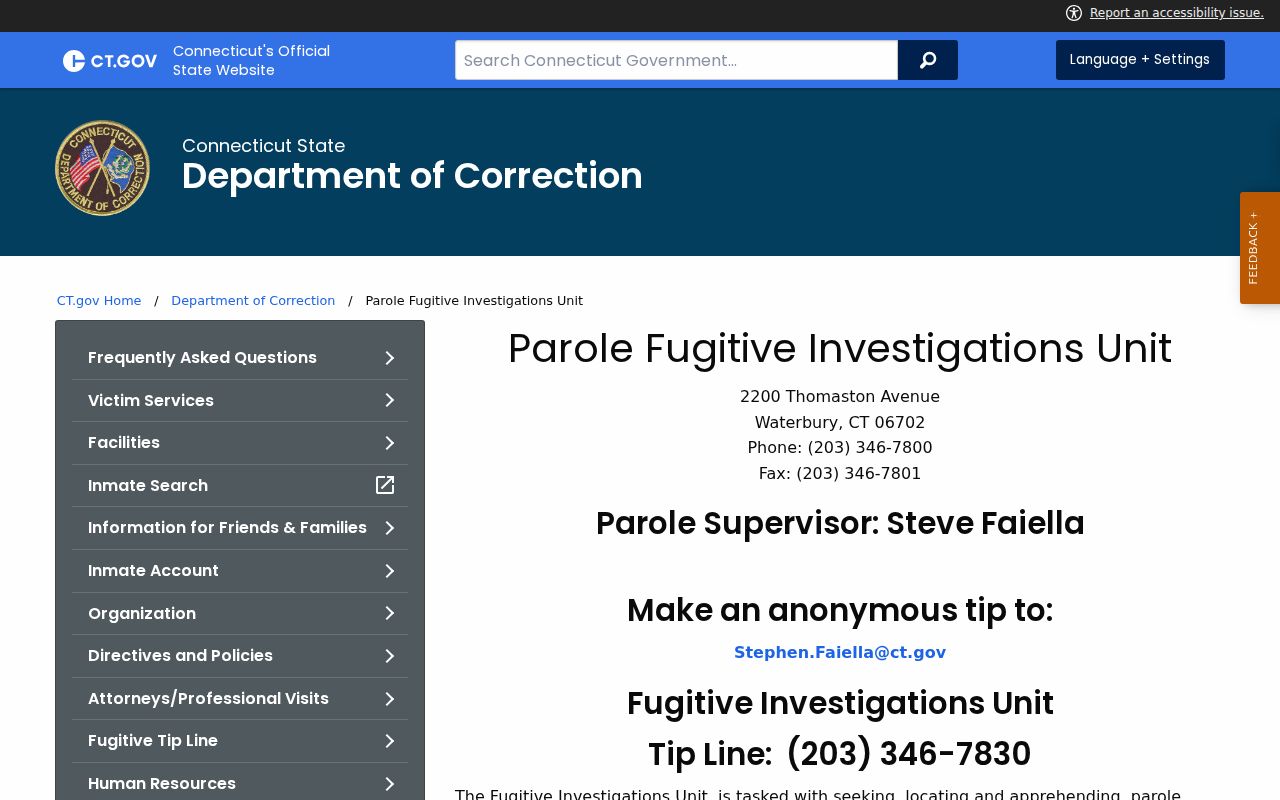 Fairfield County most wanted information on the Connecticut DOC fugitive program page