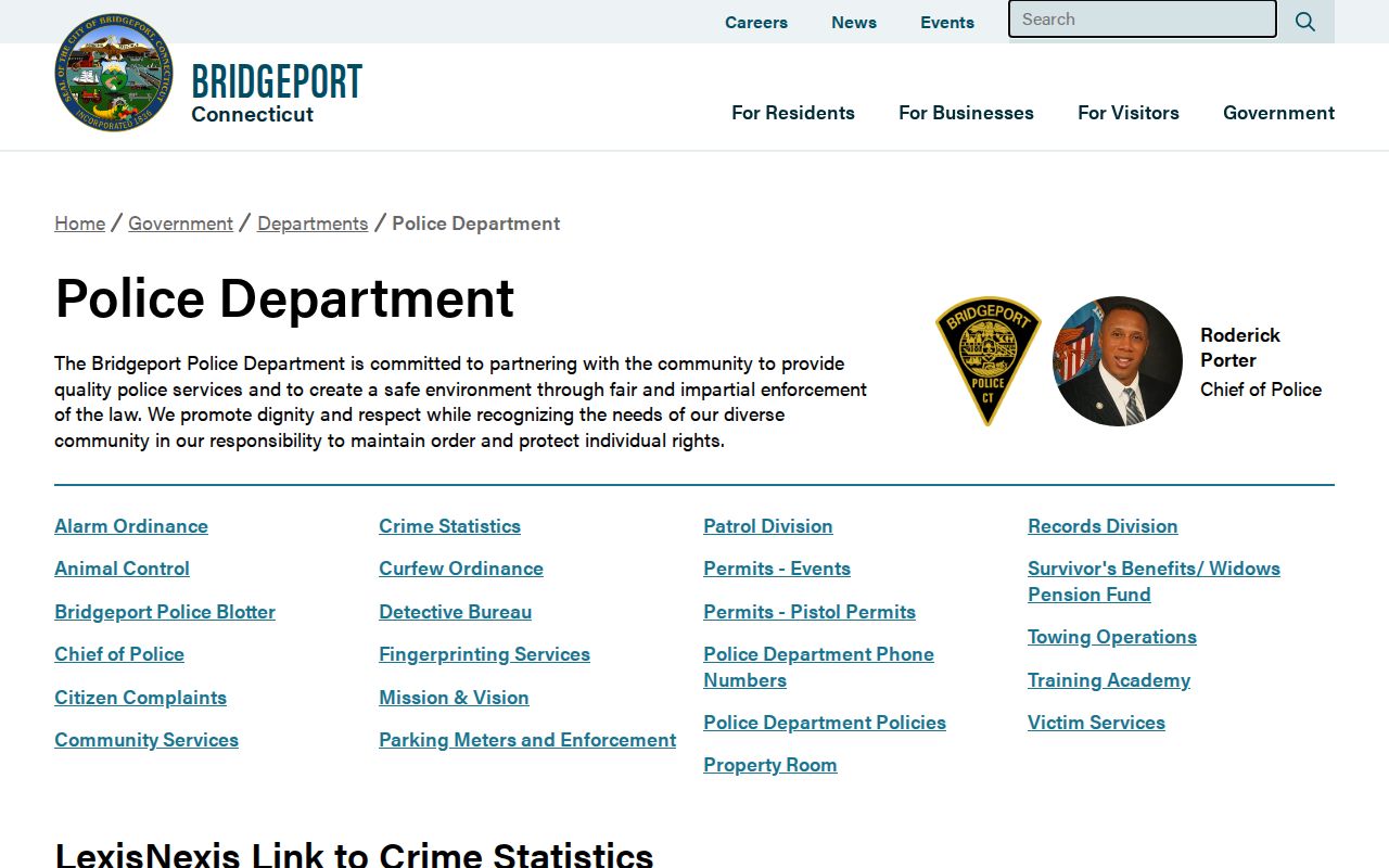 Bridgeport warrant records contact on the Bridgeport Police Department page