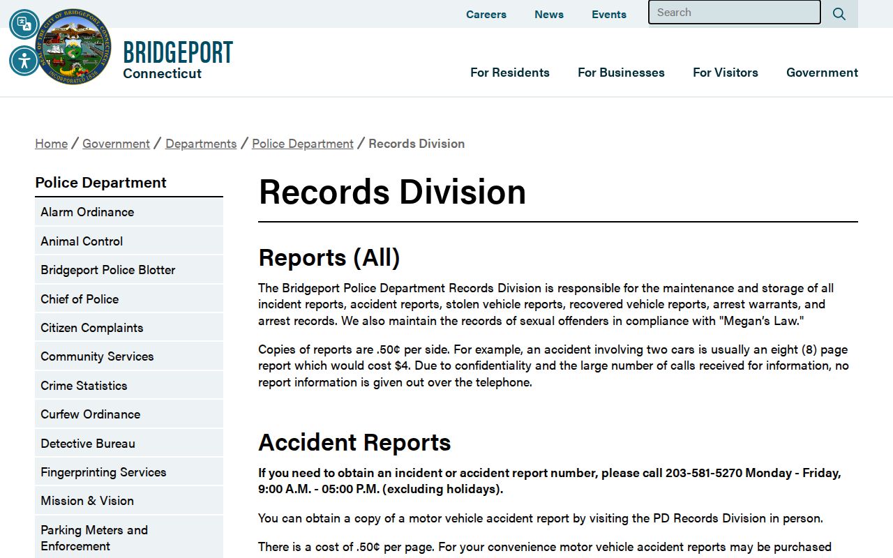 Bridgeport warrant records guidance from the Police Records Division