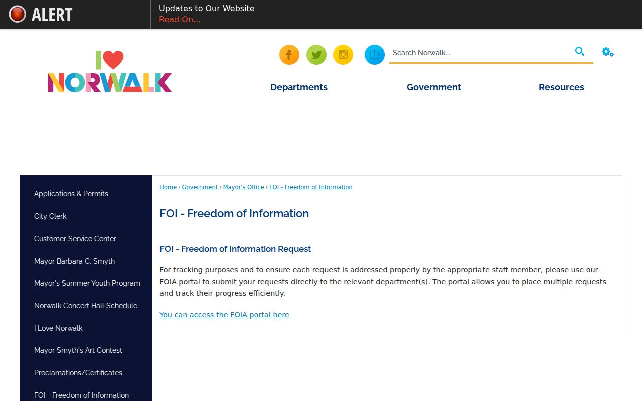Norwalk warrant records request route through the official NextRequest page