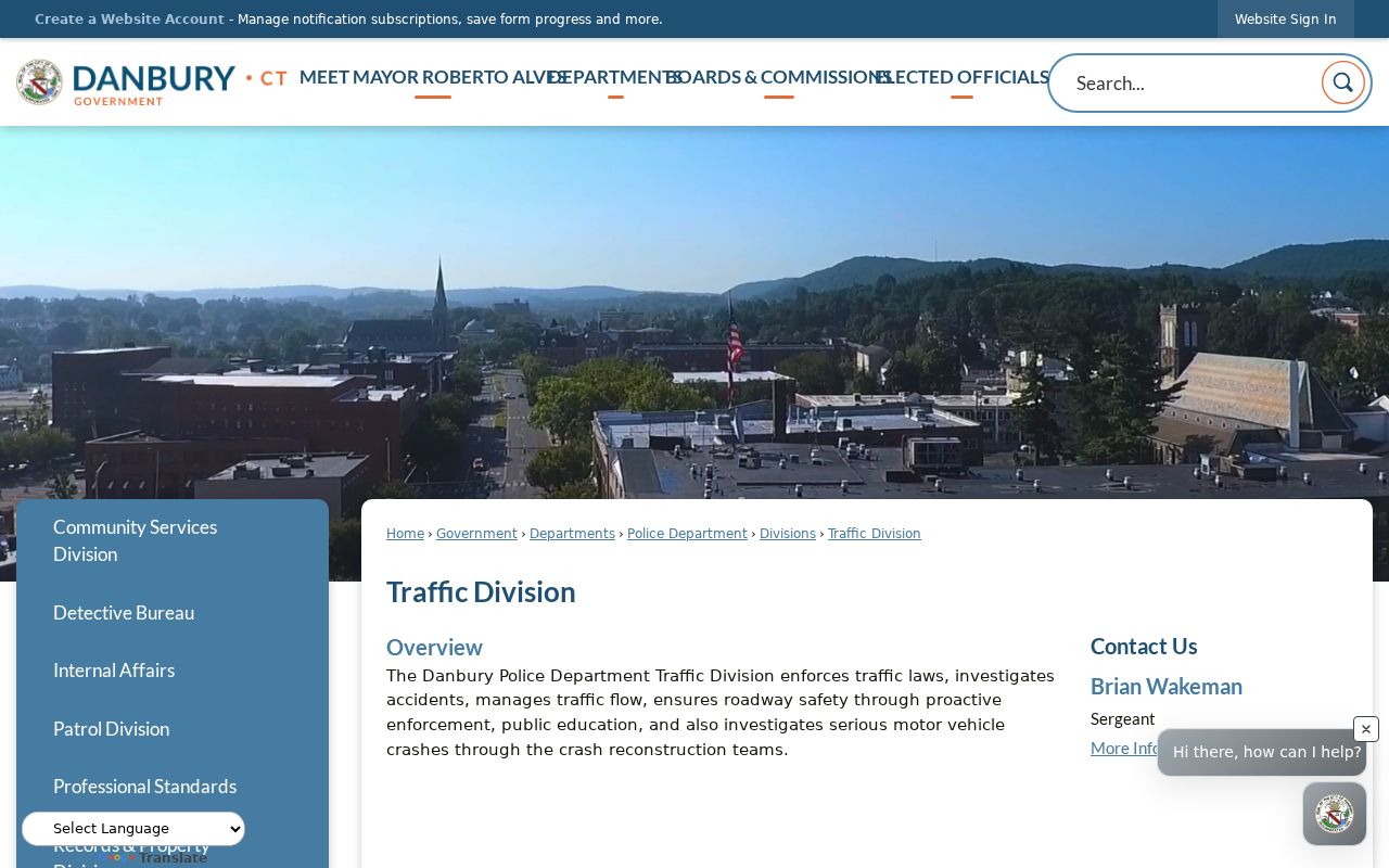 Danbury warrant records traffic contact on the official Traffic Division page