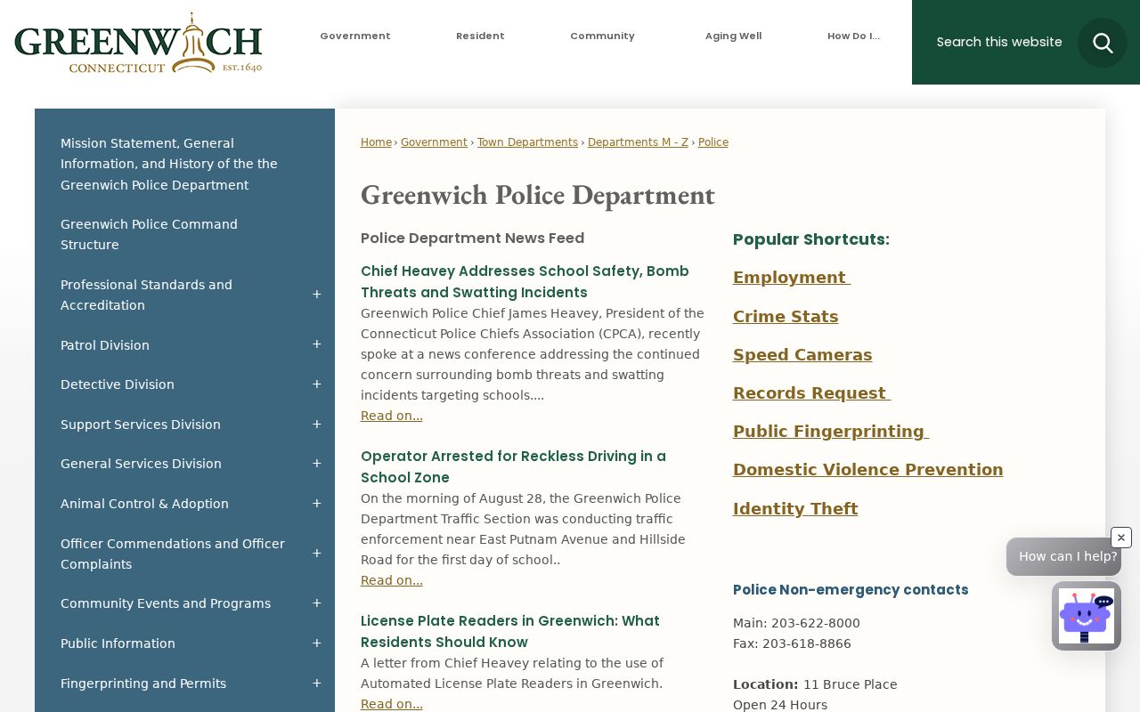 Greenwich warrant records contact on the official Greenwich Police page